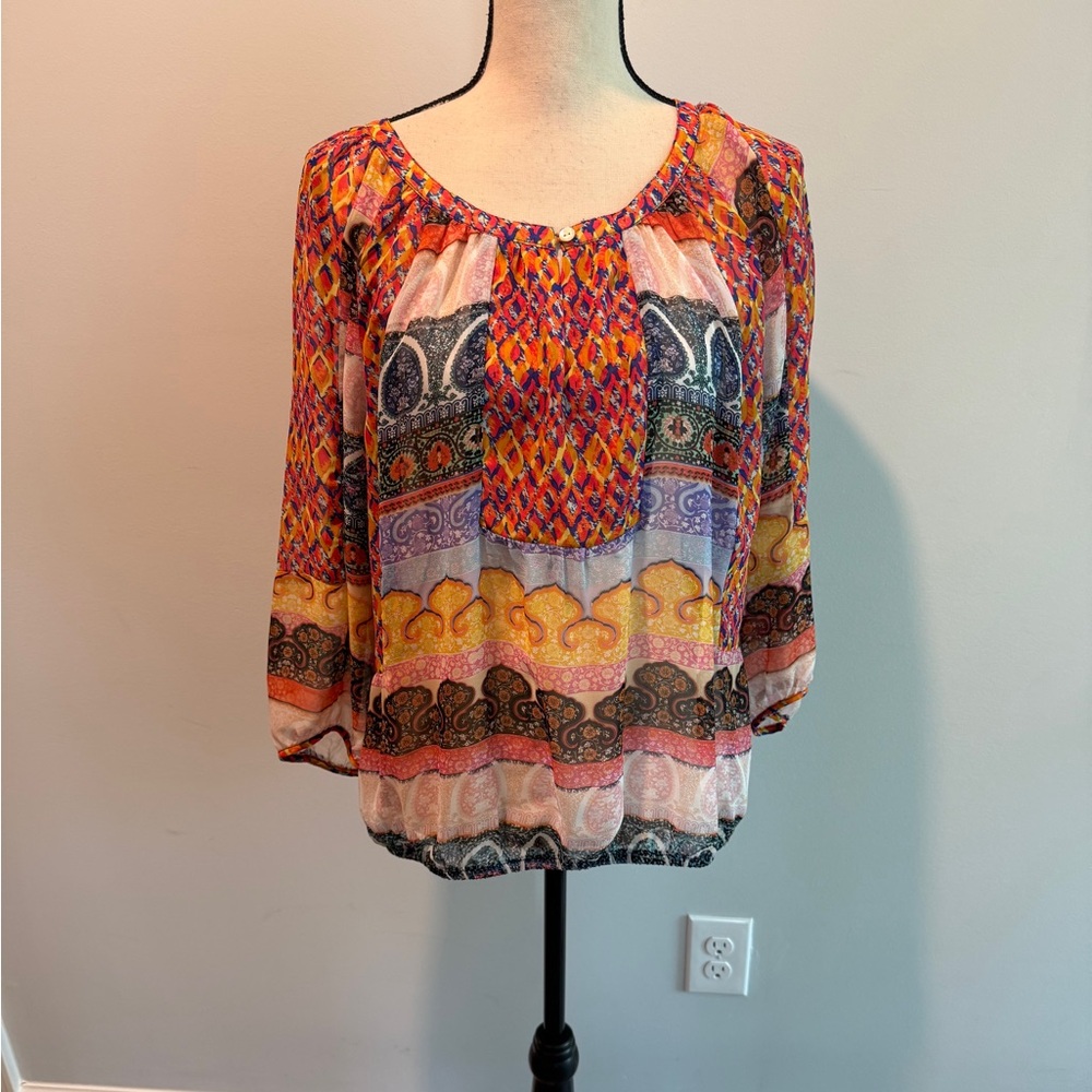 Fig & Flower Sheer 3/4 Sleeve Blouse Top Women’s size Medium Boho